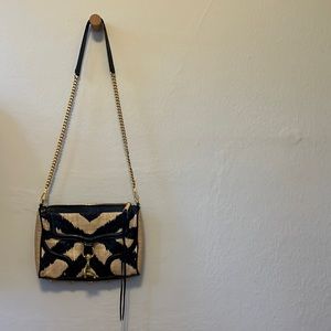 Rebecca Minkoff MAC bombe crossbody black, straw purse with gold hardware